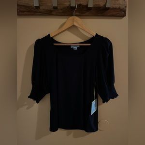 Navy Blue Puff Sleeve Blouse